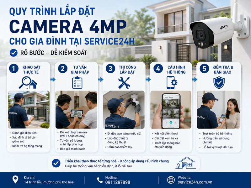 Quy trình lắp đặt camera 4MP cho gia đình tại service24h: rõ bước, dễ kiểm soát