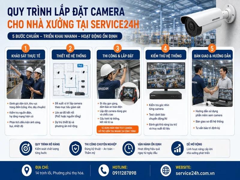 Quy trình lắp đặt camera cho nhà xưởng tại service24h