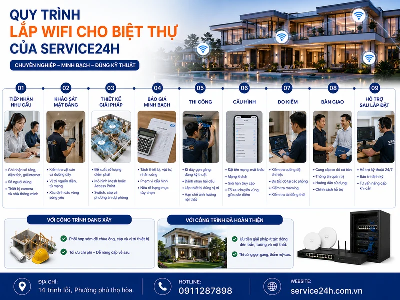 Quy trình lắp wifi cho biệt thự của Service24h