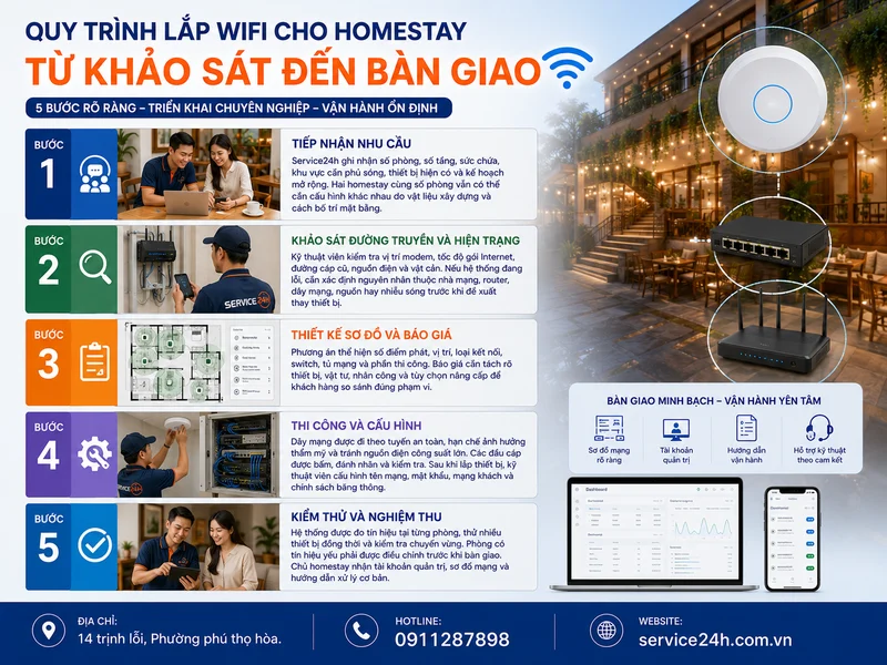 Quy trình lắp wifi cho homestay từ khảo sát đến bàn giao