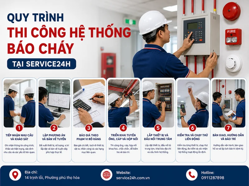 Quy trình thi công hệ thống báo cháy tại Service24h