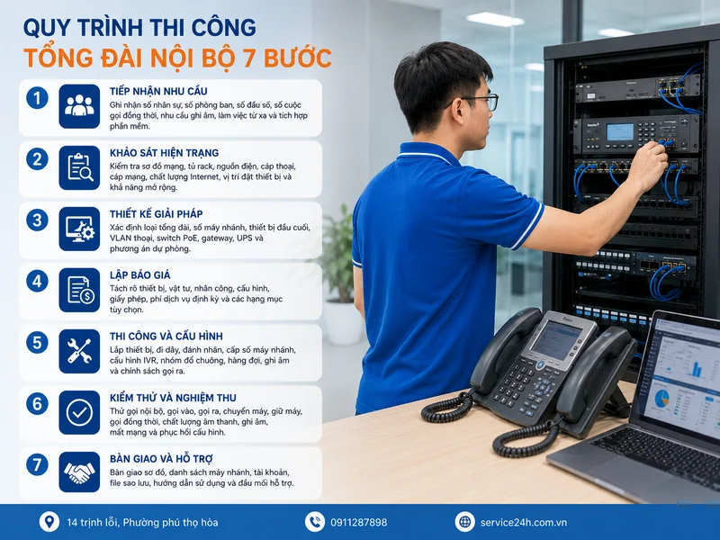 Quy trình thi công tổng đài nội bộ 7 bước