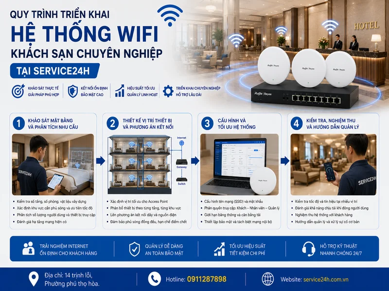 Quy trình triển khai hệ thống wifi khách sạn chuyên nghiệp tại Service24h