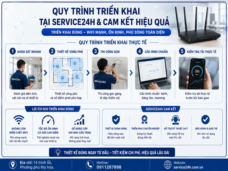 Quy trình triển khai tại service24h & cam kết hiệu quả