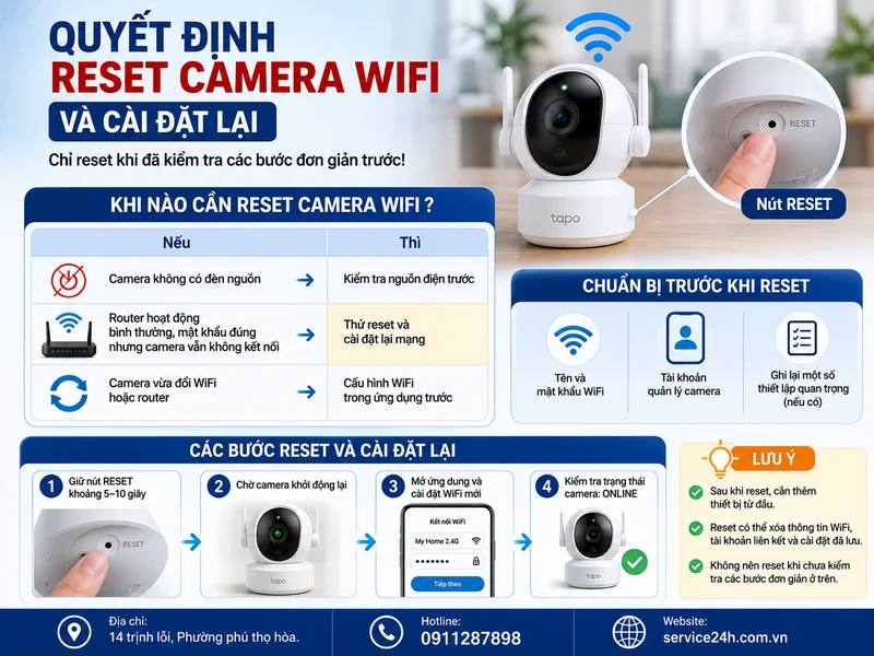 Quyết định reset camera wifi và cài đặt lại