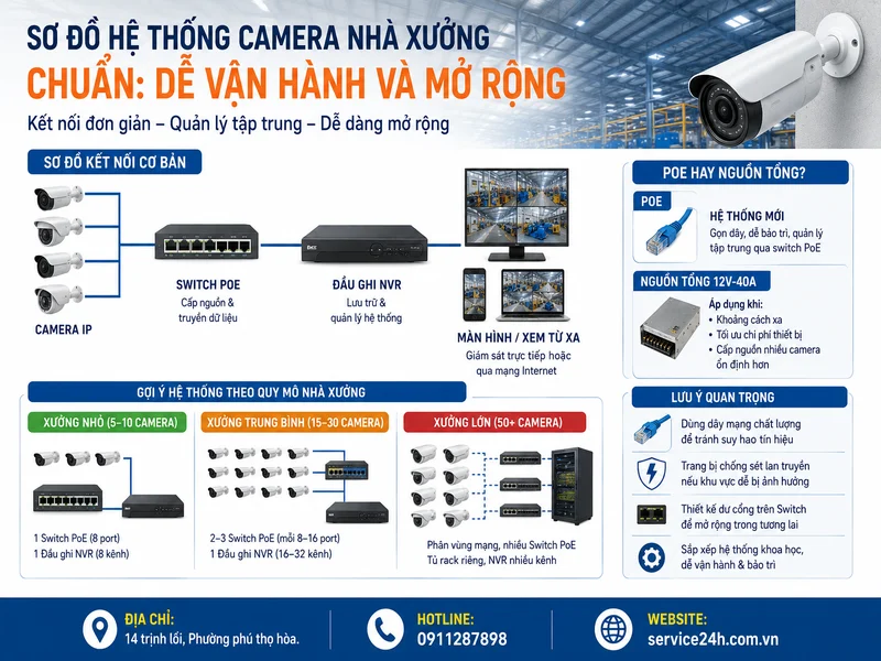 Sơ đồ hệ thống camera nhà xưởng chuẩn: dễ vận hành và mở rộng