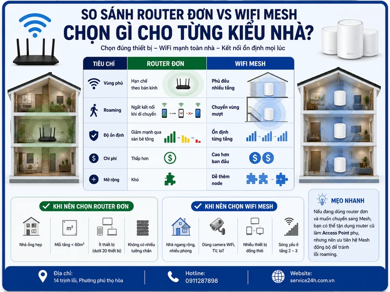 So sánh Router đơn vs WiFi Mesh: Chọn gì cho từng kiểu nhà?