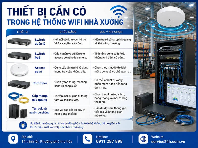 Thiết bị cần có trong hệ thống wifi nhà xưởng