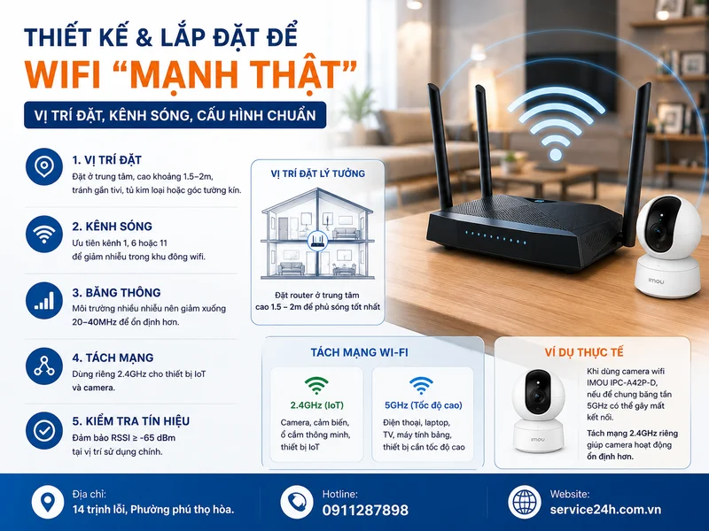 Thiết kế & lắp đặt để wifi “mạnh thật”: vị trí đặt, kênh sóng, cấu hình chuẩn