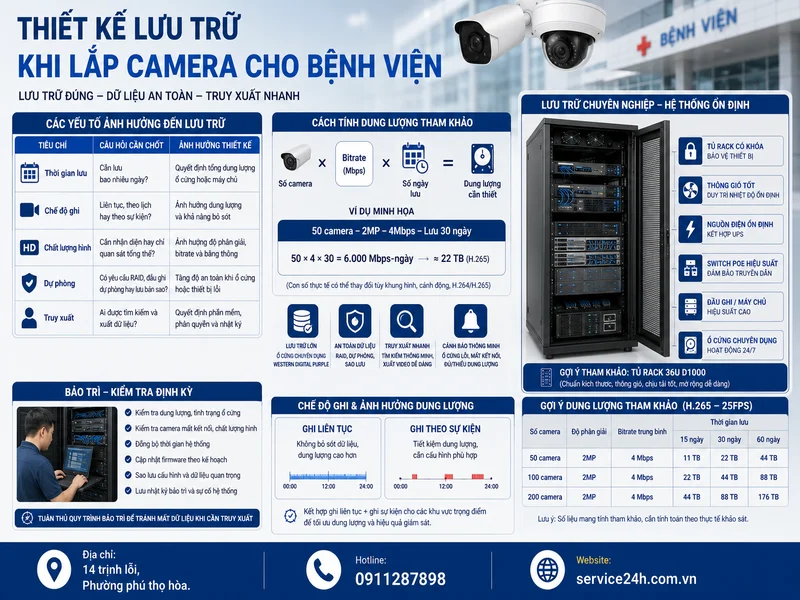 Thiết kế lưu trữ khi lắp camera cho bệnh viện