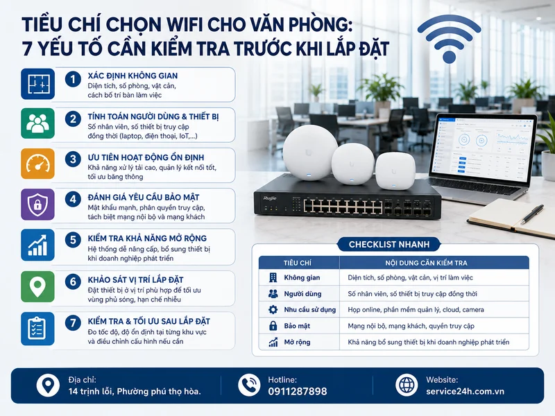 Tiêu chí chọn wifi cho văn phòng: 7 yếu tố cần kiểm tra trước khi lắp đặt