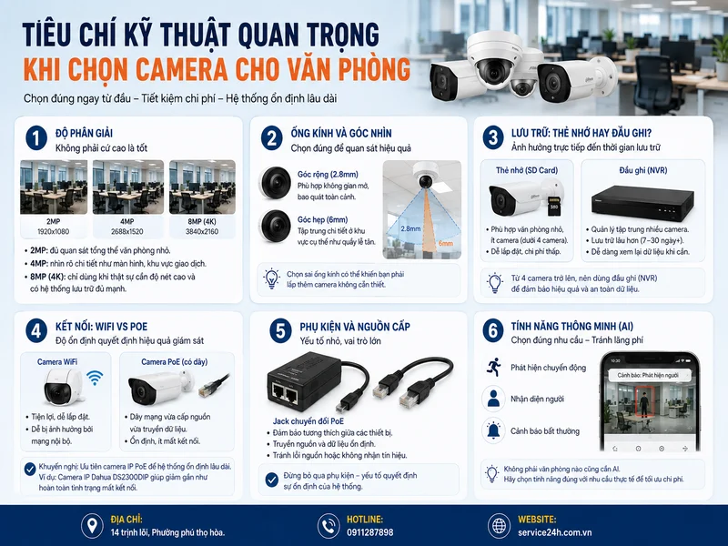 Tiêu chí kỹ thuật quan trọng khi chọn camera cho văn phòng