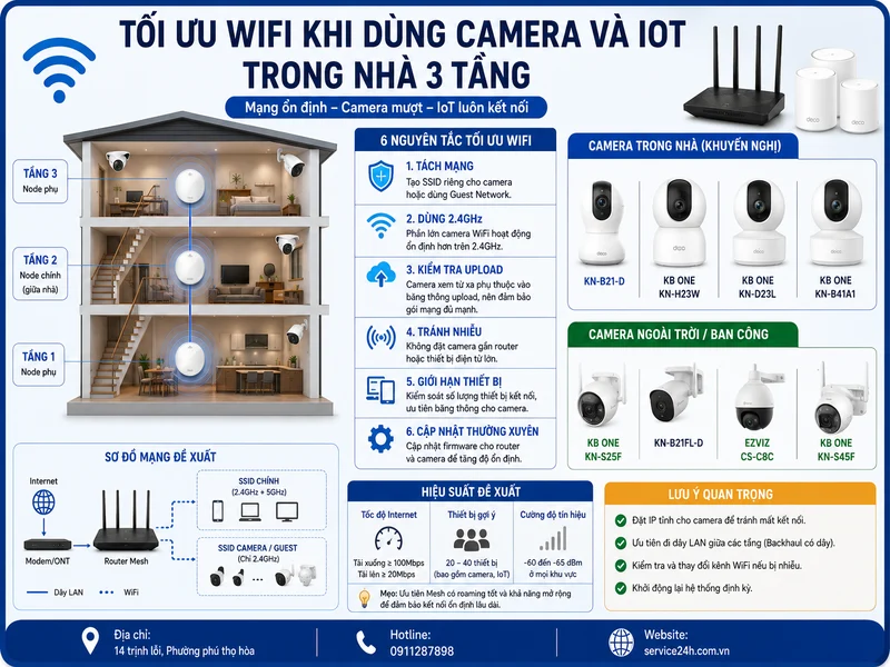 Tối ưu WiFi khi dùng camera và IoT trong nhà 3 tầng