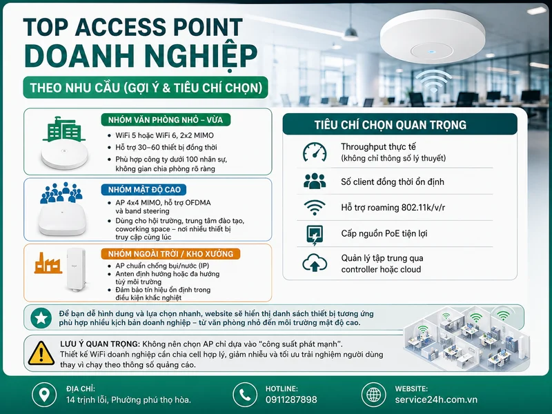 Top Access Point doanh nghiệp theo nhu cầu (gợi ý & tiêu chí chọn)