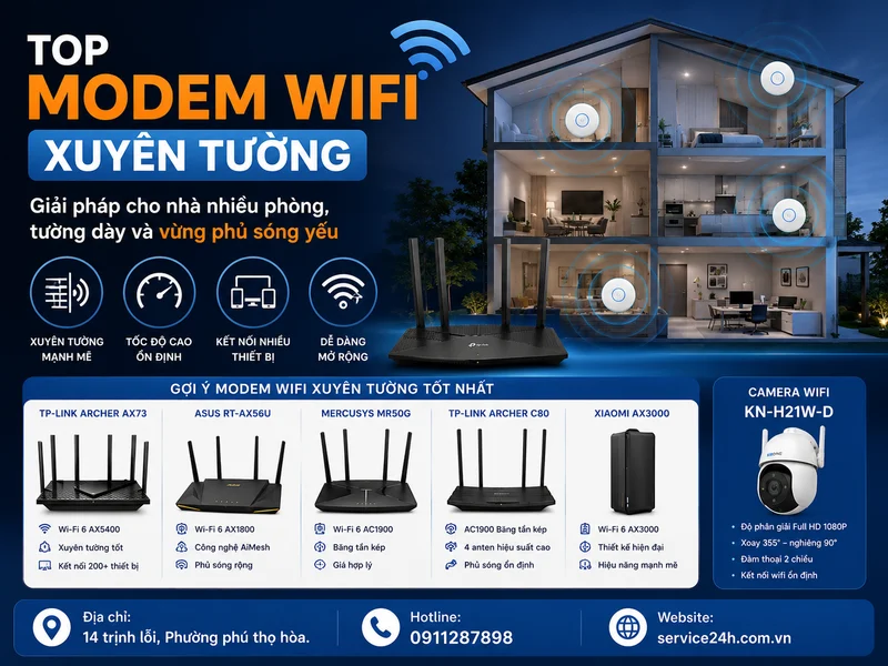Top modem wifi xuyên tường: Giải pháp cho nhà nhiều phòng, tường dày và vùng phủ sóng yếu