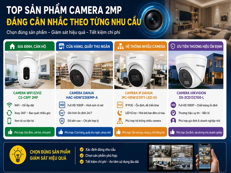 Top sản phẩm camera 2MP đáng cân nhắc theo từng nhu cầu