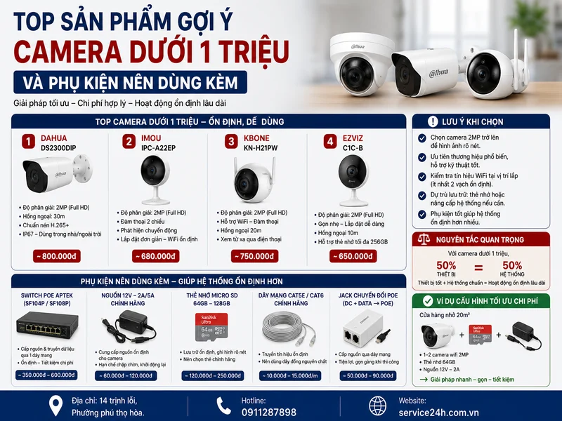 Top sản phẩm gợi ý camera dưới 1 triệu và phụ kiện nên dùng kèm