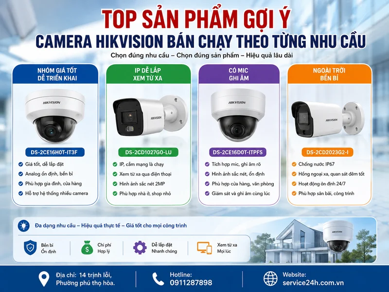 Top sản phẩm gợi ý: Camera Hikvision bán chạy theo từng nhu cầu