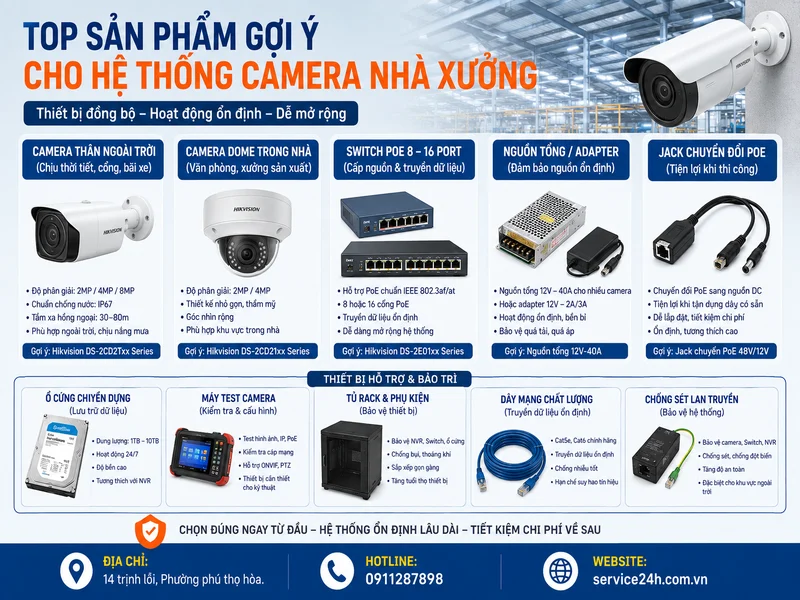 Top sản phẩm gợi ý cho hệ thống camera nhà xưởng