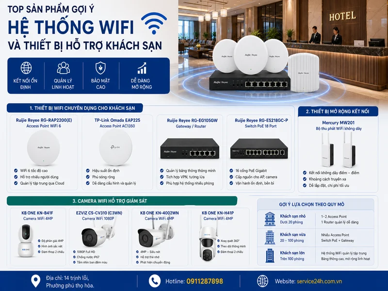 Top sản phẩm gợi ý cho hệ thống wifi và thiết bị hỗ trợ khách sạn