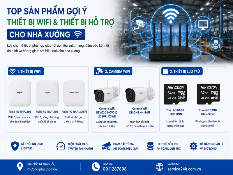 Top sản phẩm gợi ý khi lựa chọn thiết bị wifi và thiết bị hỗ trợ cho nhà xưởng