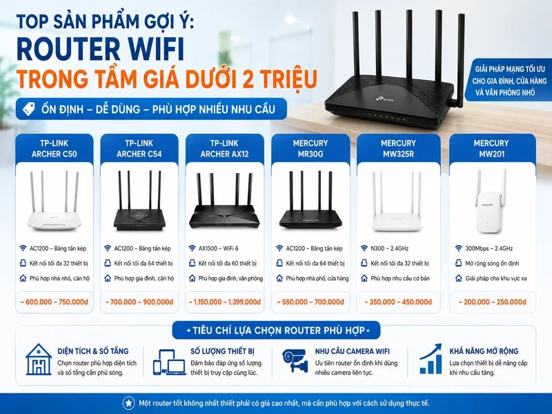 Top sản phẩm gợi ý: Router wifi trong tầm giá dưới 2 triệu