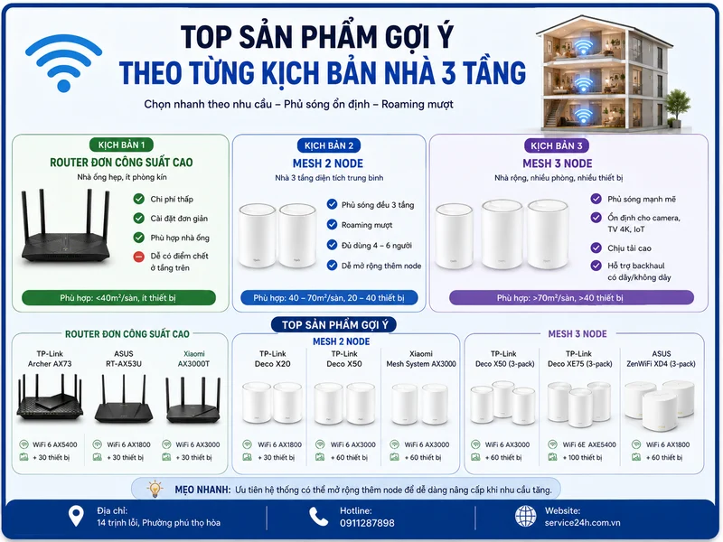 Top sản phẩm gợi ý theo từng kịch bản nhà 3 tầng