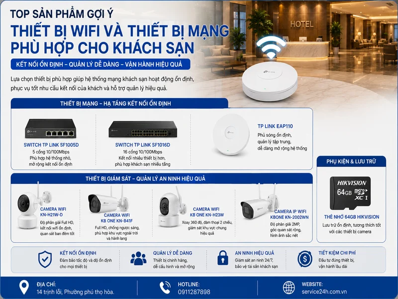 Top sản phẩm gợi ý thiết bị wifi và thiết bị mạng phù hợp cho khách sạn