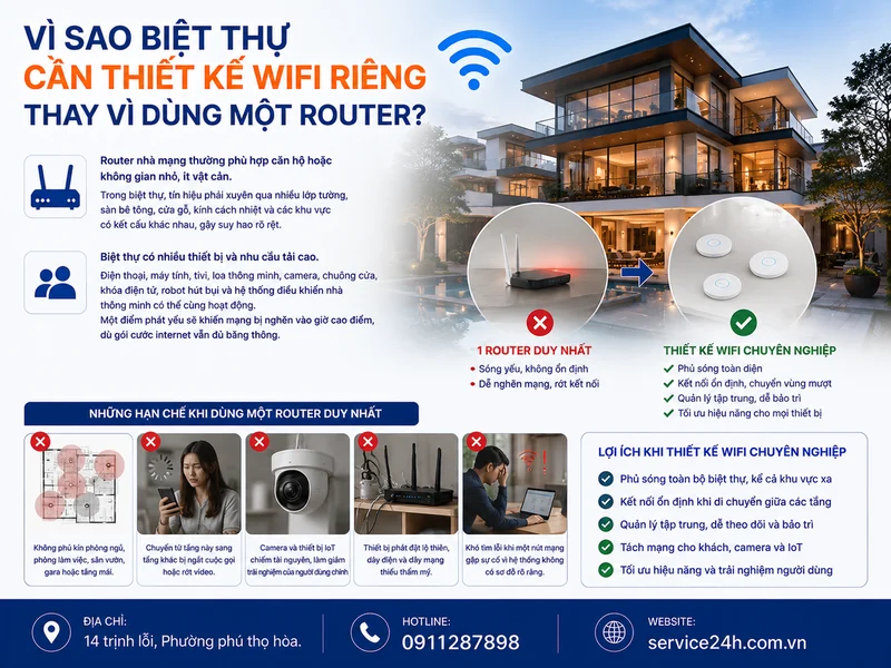 Vì sao biệt thự cần thiết kế wifi riêng thay vì dùng một router?