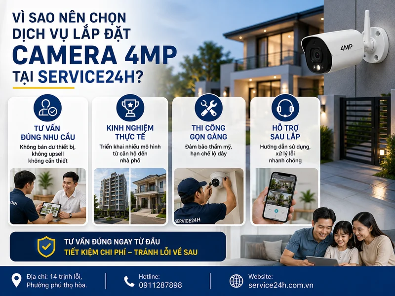 Vì sao nên chọn dịch vụ lắp đặt camera 4MP tại service24h?