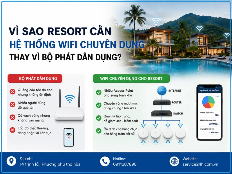 Vì sao resort cần hệ thống wifi chuyên dụng thay vì bộ phát dân dụng?