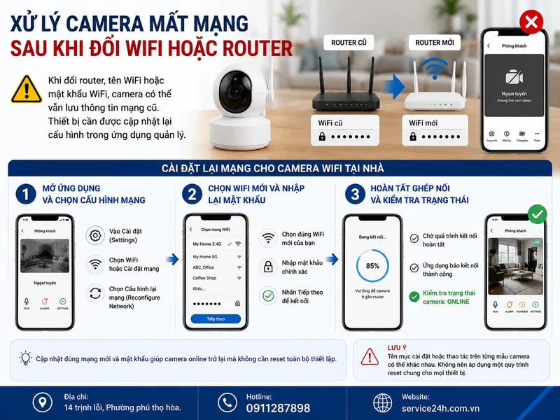 Xử lý camera mất mạng sau khi đổi WiFi hoặc router