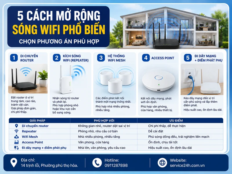 5 cách mở rộng sóng wifi phổ biến và cách chọn phương án phù hợp
