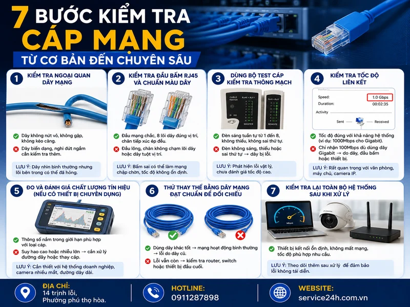 7 bước kiểm tra cáp mạng từ cơ bản đến chuyên sâu