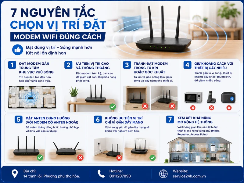 7 nguyên tắc chọn vị trí đặt modem wifi đúng cách