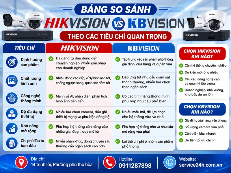 Bảng so sánh Hikvision và KBVision theo các tiêu chí quan trọng