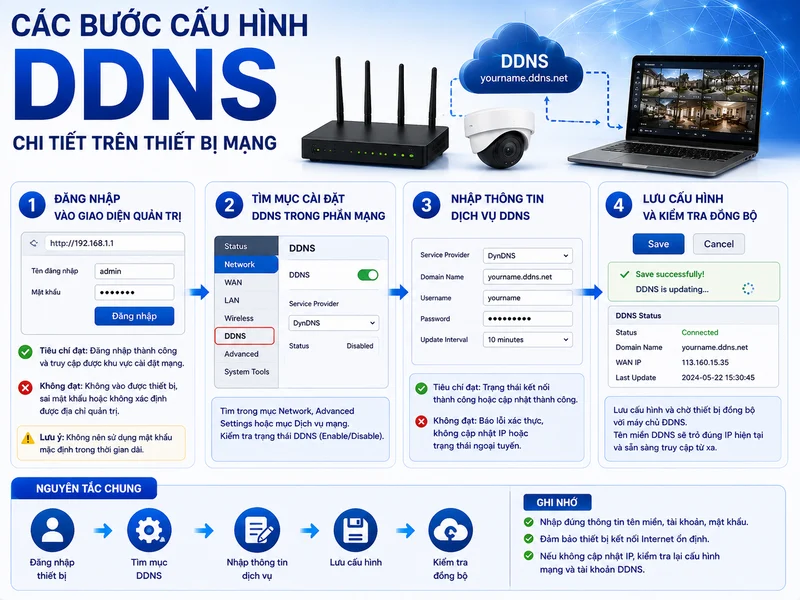 Các bước cấu hình DDNS chi tiết trên thiết bị mạng