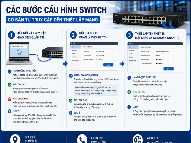 Các bước cấu hình switch cơ bản từ truy cập đến thiết lập mạng
