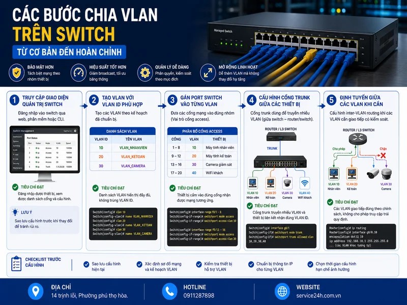 Các bước chia VLAN trên switch từ cơ bản đến hoàn chỉnh