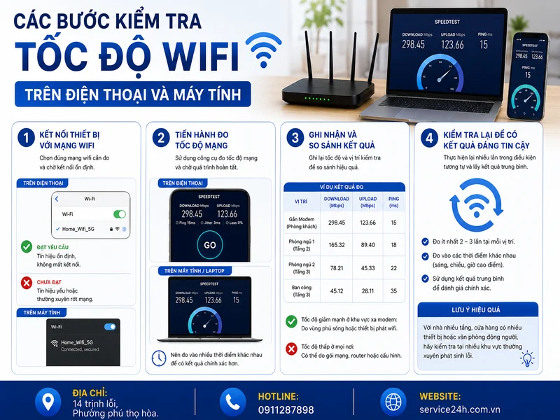 Các bước kiểm tra tốc độ wifi trên điện thoại và máy tính