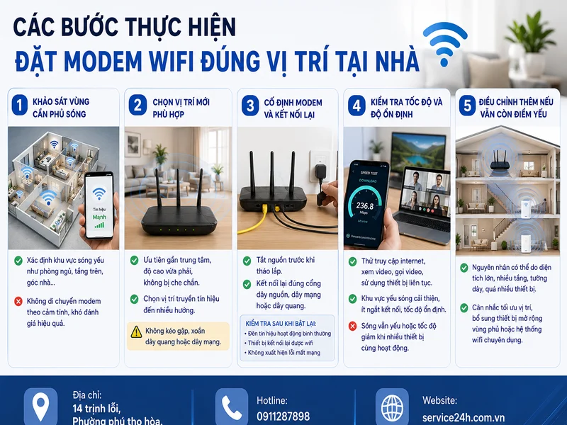 Các bước thực hiện cách đặt modem wifi đúng vị trí tại nhà