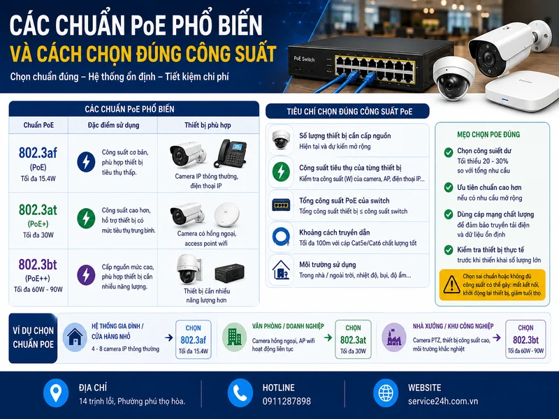Các chuẩn PoE phổ biến và cách chọn đúng công suất cho thiết bị