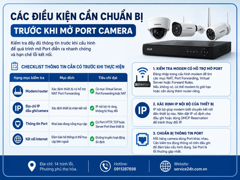 Các điều kiện cần chuẩn bị trước khi mở Port camera
