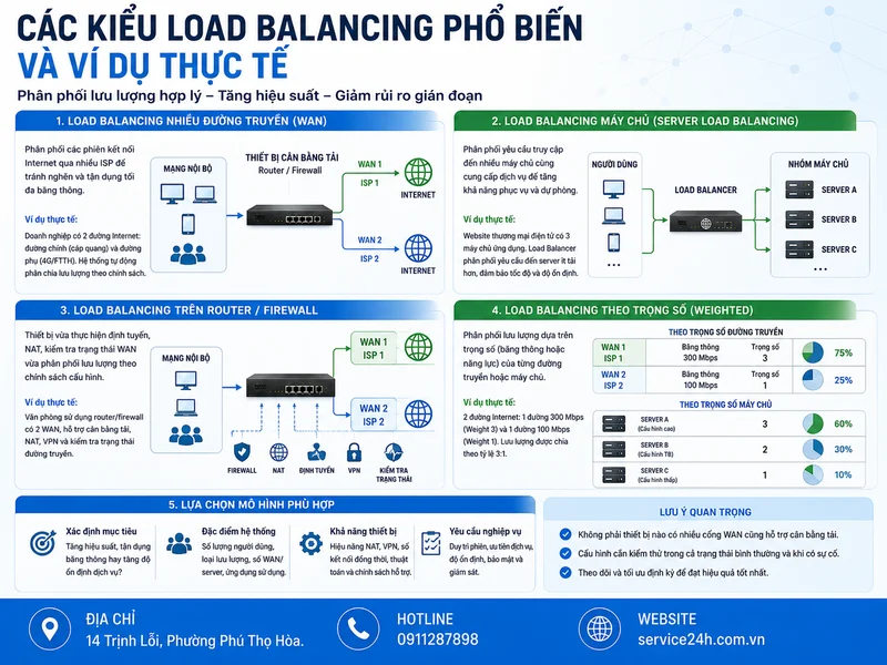 Các kiểu Load Balancing phổ biến và ví dụ thực tế