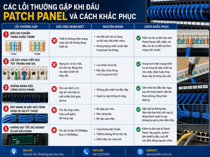 Các lỗi thường gặp khi đấu Patch Panel và cách khắc phục