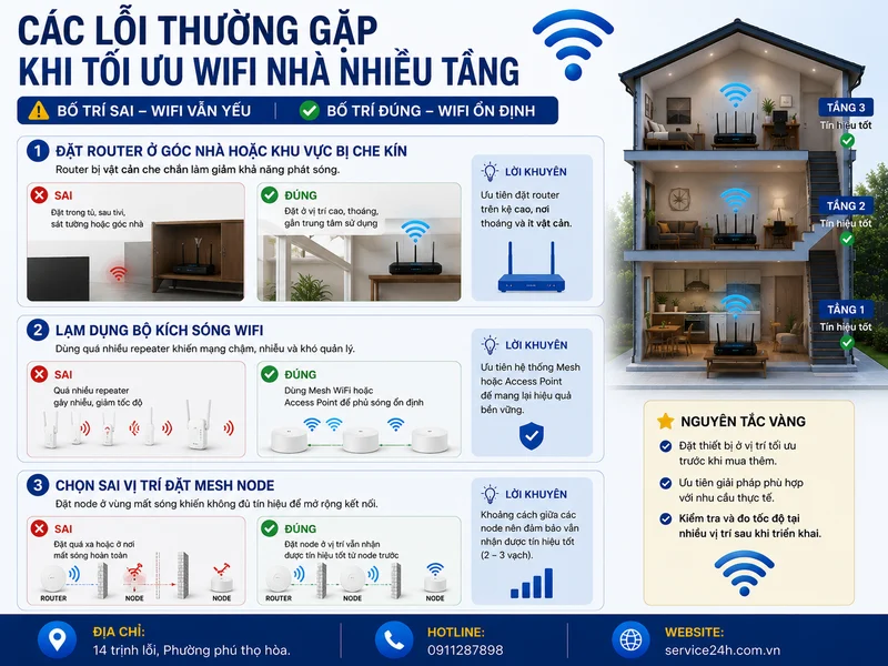 Các lỗi thường gặp khi tối ưu wifi nhà nhiều tầng