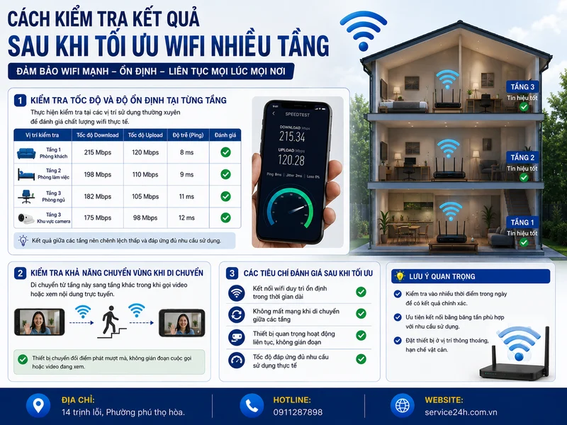 Cách kiểm tra kết quả sau khi tối ưu wifi nhiều tầng