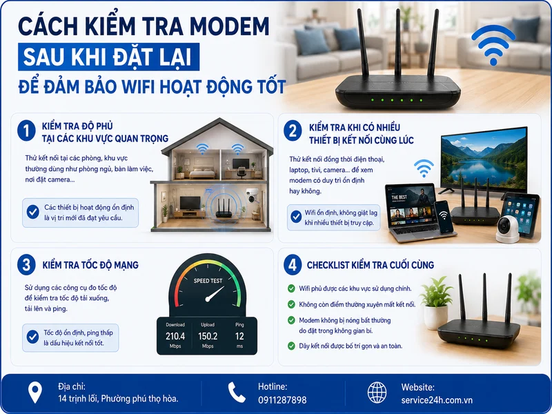 Cách kiểm tra modem sau khi đặt lại để đảm bảo wifi hoạt động tốt