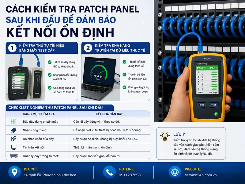 Cách kiểm tra Patch Panel sau khi đấu để đảm bảo kết nối ổn định