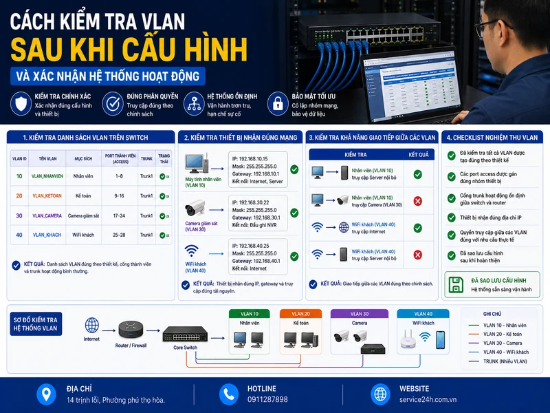 Cách kiểm tra VLAN sau khi cấu hình và xác nhận hệ thống hoạt động